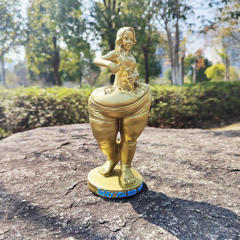 SELF MADE GIRL GOLD Slimming Goddess Sculpture weight loss Self-motivation Yoga Gym Ornaments Resin Crafts Home Decor Crafts Fat Woman Gift
